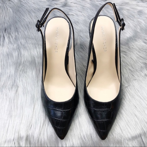 New Marc Fisher Black Croc Print Slingback Heels - Picture 2 of 10
